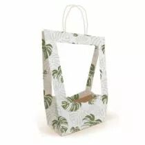 Sac Carton M�daillon 23x14 H38 Monstera Blanc ( x 5 )