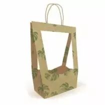 Sac Carton Médaillon 23x14 H38 Monstera Naturel ( x 5 )