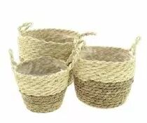 Set 3 Cache Pots Osier Naturel/Blanc