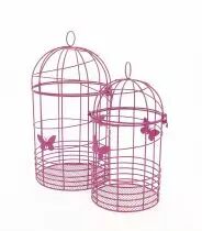 Set de 2 Cages Oiseaux Zinc Fushia