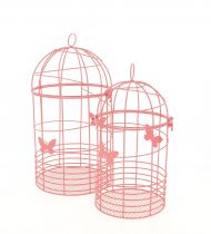Set de 2 Cages Oiseaux Zinc Rose Foncé