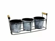 Support Métal + 3 Cache Pots Zinc D9 H8 Naturel